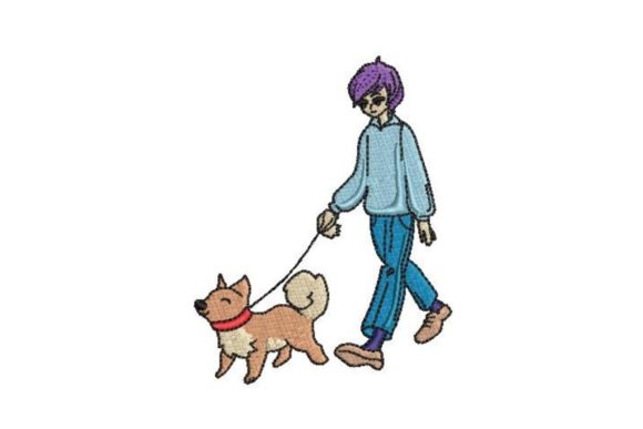 Anime Boy Walking a Dog